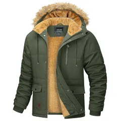 新品 [KEFITEVD] アウター メンズ 裏起毛 防寒着 大きいサイズ フード付きジャケット 防風 撥水 作業着 od コート ビジネス カジュアル ゴルフウェア 冬 中綿ブルゾン 緑 アーミーグリーン M