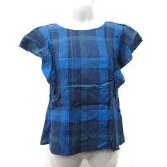 グローバルワーク GLOBAL WORK シャツ ブラウス プルオーバー フレンチスリーブ チェック 麻 リネン M マルチカラー /YI