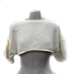 アズールバイマウジー AZUL by moussy ニット カットソー 透かし編み 五分袖 M 白 オフホワイト /YI