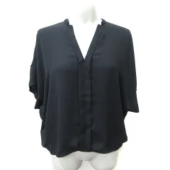 オペークドットクリップ OPAQUE.CLIP シフォンブラウス 五分袖 切替 カットソー 38 M 黒 ブラック /YI