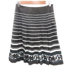 エニィスィス エニシス anySiS プリーツスカート ひざ丈 ボーダー 花柄 2 M 茶 ブラウン /AU