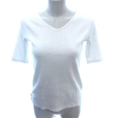 ナノユニバース nano universe ニット カットソー Vネック リブ 三分袖 F 白 ホワイト /AU