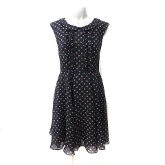 ペイトンプレイス PEYTON PLACE ワンピース ひざ丈 ノースリーブ ドット M 黒 ブラック 茶 ブラウン /YI