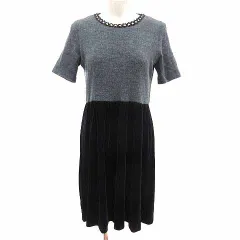 ギャラリービスコンティ GALLERY VISCONTI ワンピース ひざ丈 ドッキング ベロア 半袖 M グレー 黒 ブラック /YK