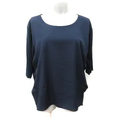 シップス SHIPS シフォンブラウス 五分袖 切替 カットソー 紺 ネイビー /YI