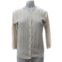 プールトレファム POUR Tres Femme カーディガン カットソー 七分袖 麻 リネン M ベージュ /YI