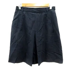 エレントレーシー ELLEN TRACY プリーツスカート ワンボックス ミニ ストライプ ウール 2 M 紺 ネイビー /MN