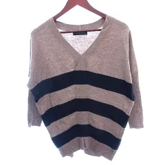 グリーンレーベルリラクシング ユナイテッドアローズ green label relaxing ニット セーター Vネック ボーダー 長袖 茶 ブラウン /AU