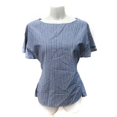 アンタイトル UNTITLED シャツ ブラウス プルオーバー 半袖 ストライプ 2 M 紺 ネイビー /YI