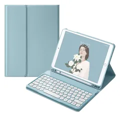 iPad6 iPad5 iPad Air Air2 Pro9.7 キーボード ケース 丸型キー 可愛い カラーキーボード カラフル iPad 第6世代 第5世代 9.7インチ アイパッド6 丸い 分離式 キーボード付き カバー アップル ペンシル 収納可能 (