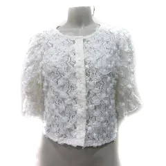 エムズエキサイト EMSEXCITE カーディガン カットソー 総レース 半袖 F 白 ホワイト /YI