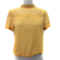 ミスティック mystic ブラウス プルオーバー 半袖 切替 レース F 黄色 イエロー /YI