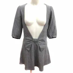 シンシアローリー CYNTHIA ROWLEY ワンピース ミニ ペプラム リボン 五分袖 ウール 2 M グレー /YK