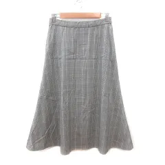 ピノーレ PINORE フレアスカート ロング グレンチェック 38 黒 ブラック 白 ホワイト 茶 ブラウン /MS