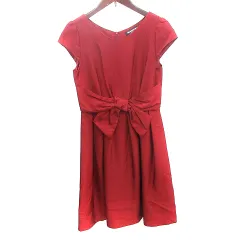 ストロベリーフィールズ STRAWBERRY-FIELDS ワンピース ひざ丈 パーティドレス Vネック フレンチスリーブ ウエストマーク 1 S 赤 レッド /AU