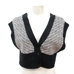 アズールバイマウジー AZUL by moussy ベスト ニット 前開き 総柄 F ベージュ 黒 ブラック /MN