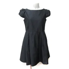 ボンメルスリー BON MERCERIE ワンピース ひざ丈 フレンチスリーブ 36 S 黒 ブラック /YI