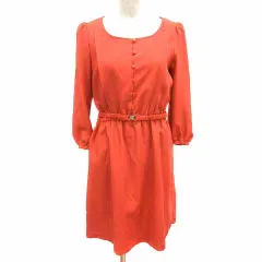 ナチュラルビューティーベーシック NATURAL BEAUTY BASIC シャツワンピースひざ丈 ベルト 長袖 M オレンジ /YK