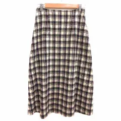 ナチュラルビューティーベーシック NATURAL BEAUTY BASIC フレアスカート ロング チェック ウール M 白 ホワイト 黒 ブラック /YK