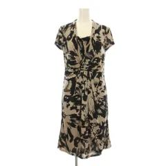 クードシャンス CdeC COUP DE CHANCE ワンピース フレア ひざ丈 半袖 ドレープ 総柄 S 36 グレージュ 黒 ブラック 187-56850 /KU