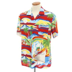 【中古】ポロ ラルフローレン Polo Ralph Lauren レーヨン プリント オープンカラー 半袖シャツ レッドxマルチカラー【サイズM】【メンズ】