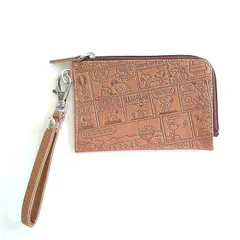 【新品】 スヌーピー パスケース カードケース キーケース キーリング付 おしゃれ フェイク レザー かわいい 型押し デザイン オールコミック ブラウン ジップケース 1