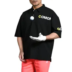 新品 COMON GOLF(コモンゴルフ) ゴルフ ポロシャツ メンズ ストレッチ 半袖 ワッフル素材 ビッグシルエット 大きいサイズ バックプリント 春夏 春 夏 CG-SP404 M ブラック