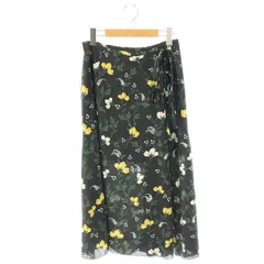 イエナ IENA スカート ロング フレア ラップデザイン 花柄 36 黒 白 黄色 緑 /MI ■OS