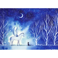 momorinさま専用（原画）青い魔法の夜【2Lサイズ／水彩画／#3096b】