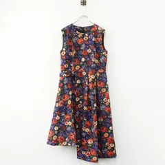 美品 ロイスクレヨン Lois CRAYON フラワープリント ノースリーブワンピース M■ブラック ドレス 花柄 アシンメトリー【2400014833317】