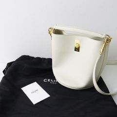 美品【セリーヌ】16 セーズ バケット テキストスタイル カーフレザー 