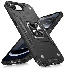 【新品】 iPhone 16e 用 ケース リング付き 耐衝撃 MIL規格認証 車載対応 薄型軽量 スタンド機能 TPU+PC カメラ保護 全面クッション 軍用級強度 黒 LR-21-IP16E-01 0