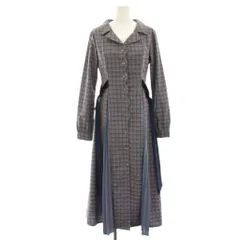 レディアゼル REDYAZEL プリーツドッキングチェックシャツワンピース 長袖 スカラップ ロング マキシ S 紫 パープル 茶 ブラウン 紺 ネイビー 02-2115200055 /HN