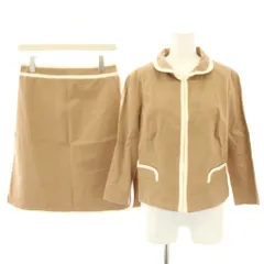 49アベニュー ジュンコシマダ 49AV. junko shimada セットアップ 上下 ラウンドカラージャケット 八分袖 ジップアップ 台形スカート ひざ丈 38 40 ベージュ 白 ホワイト 23039-051 23021-051 /HN