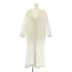 アーバンリサーチ ドアーズ URBAN RESEARCH DOORS FORK＆SPOON リネン混ガウンワンピース シャツワンピース ロング マキシ 長袖 ストライプ柄 麻 リネン混 ONE 白 ホワイト 黒 ブラック DF15-26V140 /KU