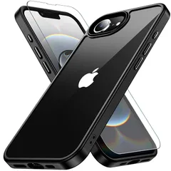 【新品】 iPhone 16e/17e 用 ケース ブラック ガラスフィルム付き 耐衝撃 アイフォン 16e/17e 用 ケース 米軍MIL規格 耐久性 iPhone16E/17E用 黄ばみ防止 アイホン16E/17E用 ワイヤレス充電対応 あいほん16E 1