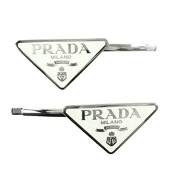未使用品◇PRADA プラダ 1IF051 メタル ヘアピン トライアングルロゴ ヘアアクセサリー ホワイト 箱・保存袋付き イタリア製 レディースのサムネイル