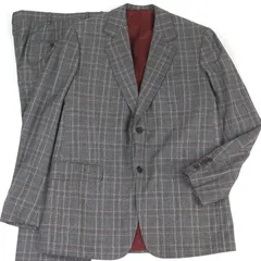 美品□HERMES エルメス ウール100％ チェック柄 sur mesure ビスポーク シングルスーツ 上下セットアップ グレー フランス製 メンズのサムネイル