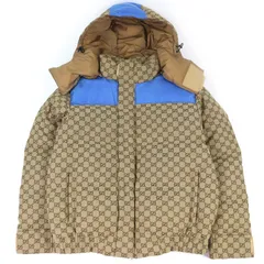 極美品□GUCCI グッチ 23AW 751395 GGコットンキャンバス ダウンジャケット ベージュ ブルー 44 ハンガー・ガーメント付き イタリア製 正規品 メンズ 極美品□GUCCI グッチ 23AW 751395 GGコットンキャンバス ダウン
