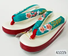 草履 ヒール高 鼻緒に刺繍入 3段 白×赤 24cm フリーサイズ 適合足サイズ23.5～24.5cm ターコイズ 振袖 袴 NO43229