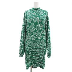 ザラ ZARA 美品 ワンピース ひざ丈 長袖 花柄 S 緑 グリーン 白 ホワイト 総柄 /YJ