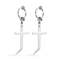 [Puente] ピアス穴不要 フェイクピアス 十字架 クロス イヤリング ノンホールピアス 両耳セット 十字架イヤリング ステンレス シルバー ボール 銀色 ピアス フープピアス リングピアス フープイヤリング リングイヤリング メンズ レディース