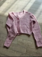 ピンク クロップド ニット カーディガン