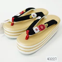 草履 ヒール高 鼻緒に刺繍入 5段 白×金 24cm フリーサイズ 黒 振袖 袴 NO43227