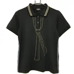 【美品】コルウィン 半袖ポロシャツ 黒×ゴールド 襟ライン ネクタイ柄 ストーン  レディース L ゴルフウェア Kolwin