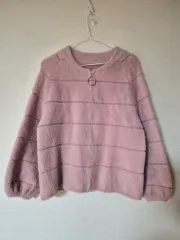 ピンク アンゴラ ニット ジップアップ カーディガン