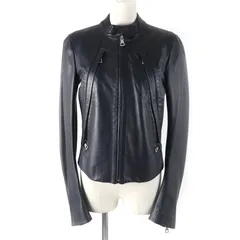 美品★Maison Margiela 4 メゾンマルジェラ4 S51AM0181 ハの字 ZIP UP シングル ラムレザー ライダースジャケット ダークネイビー 42 イタリア製 正規品 レディース