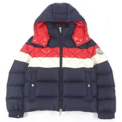 極美品□MONCLER モンクレール JANVRY GIUBBOTTO トリコロール フーデッド ダウンジャケット ネイビー 0 ハンガー付き 正規品 メンズ