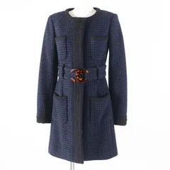 極美品◎CHANEL シャネル P57229 BIGココバッグルベルト付き ロングコート ブラック ネイビー 34 フランス製 正規品 レディース