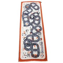 極美品◎HERMES エルメス 23AW レクタングル アンプリムール・フルー カシミヤ シルク エトゥープ/オレンジ/インディゴ ストール フランス製 メンズのサムネイル